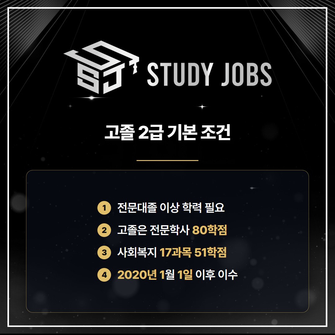 고졸 사회복지사2급 취득방법의 학력 조건과 교과목 조건을 정리한 이미지