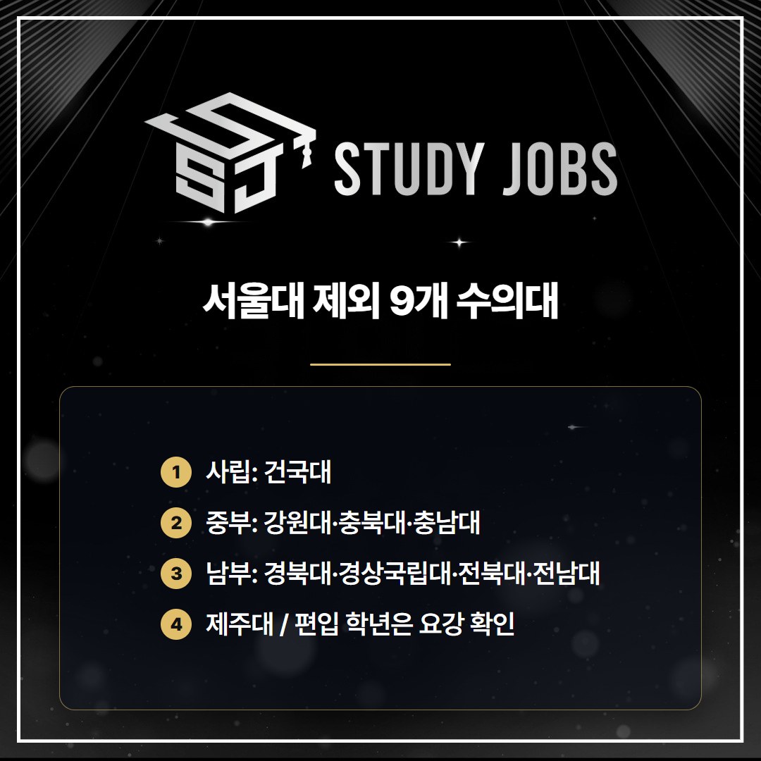 수의학과 편입 대상인 서울대 제외 9개 대학 목록