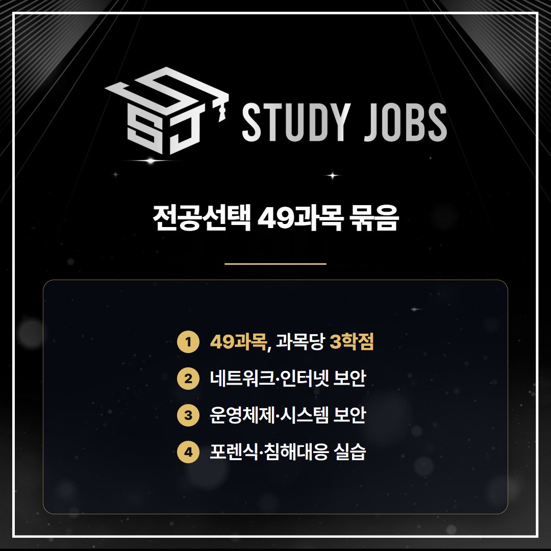 학점은행제 정보보호학과 전공선택 49과목을 영역별로 나눈 그림